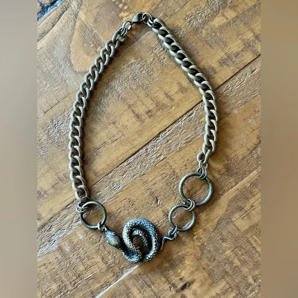 🐍 Angel Court  Snake Choker Necklace Antique Brass 17” - Picture 3 of 13